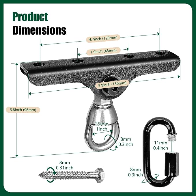 Heavy Punching Bag Hanger | Wall/Ceiling Mount Hook with 180° / 360° Rotation | Wood Beam Holder for Boxing, Weight Training, Aerial Yoga Swing & Hammock
