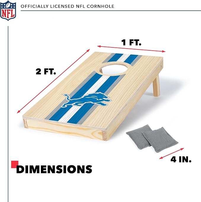 NFL Football Portable Size 1' x 2' Solid Wood Cornhole Set with Direct Print HD Team Graphics – Travel Size