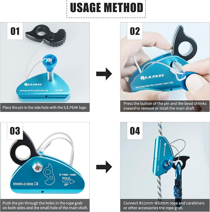 Detachable Climbing Ascender 15kN Rope Grab Ascender, Flip Line Adjuster, Fall Protection Belay Device for Rock Climbing,Tree Arborist/Fit for 11~13 MM Rope