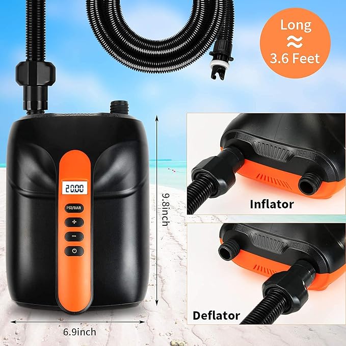 Paddle Board Electric Pump - 20Psi Portable Rechargeable Electric SUP Air Pump,Dual-Stage Inflation & Deflation, Auto-Off,High Pressure Pump with LED Light for SUP, Kayak, Surfing Kite, Boat