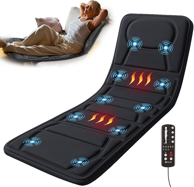 CooCoCo Full Body Massage Mat with Heat, 10 Motors Vibrating Back Massager, Heating Pad for Bed, Sofa, Heating Pad Massage for Dad Mom Men Women Husband Wife