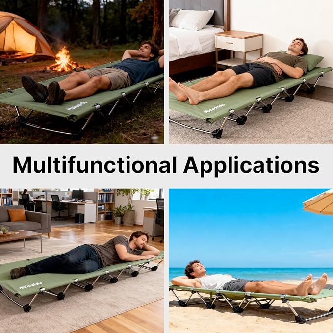 Naturehike Camping Cot, Ultralight Folding Backpacking Cot, 60-Second Easy Set-Up, Supports 330lbs, Portable Camping Bed for Adults Hiking Travel Home