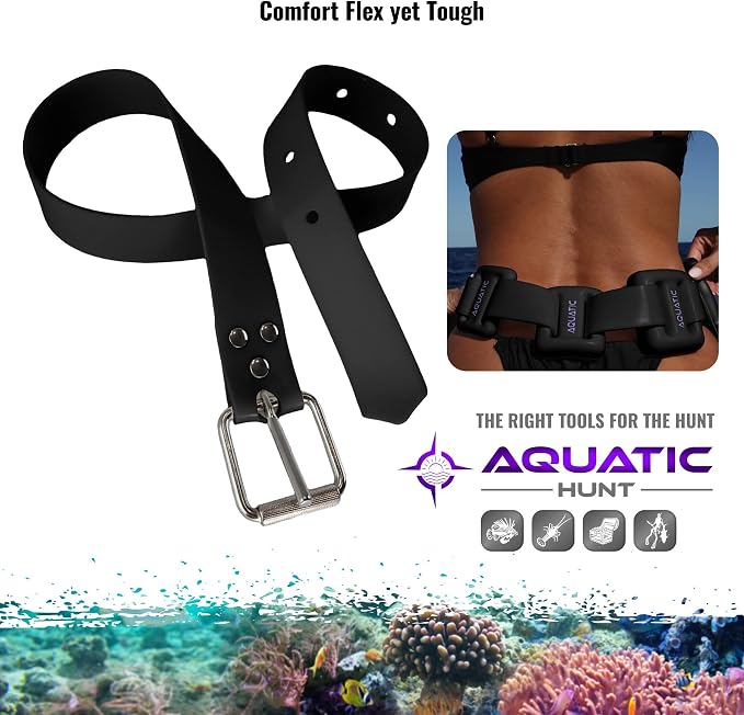 50" (1.27M) Black Silicone Dive Weight Belt with 316 Stainless Steel Roller Buckle