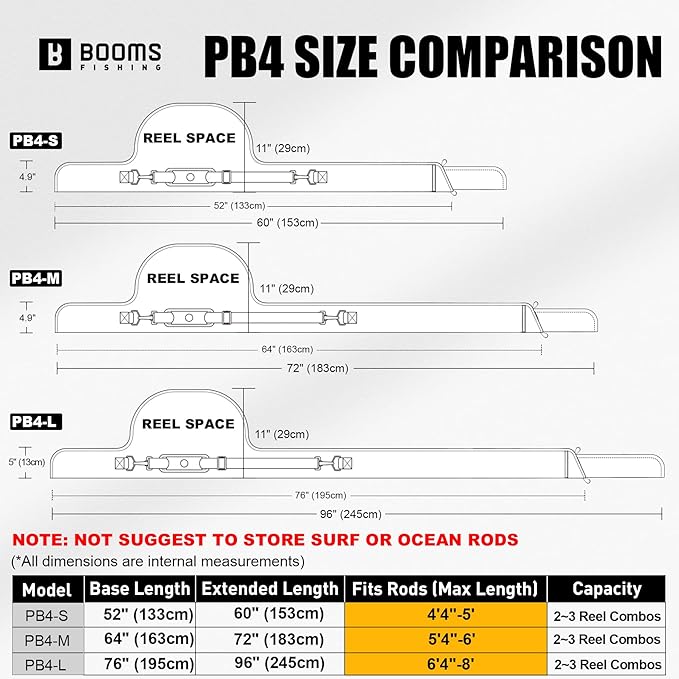 Booms Fishing PB4 4.4ft~5ft Fishing Rod and Reel Case, Portable Folded Fishing Pole Case, 0.6ft/8" Extended Design Fishing Spinning Rod Bag, Store Up to 2~3 Fishing Rods and Reels, 52"~60"