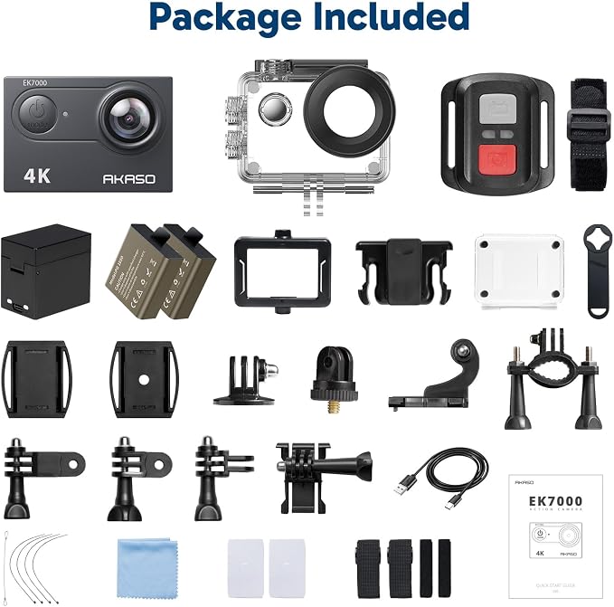 AKASO EK7000 4K30FPS 20MP WiFi Action Camera with EIS Ultra HD 131FT Waterproof Underwater Camera Remote Control 4X Zoom Support External Microphone Black