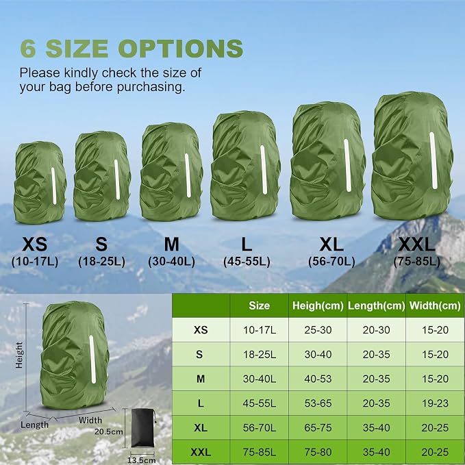 LAMA Waterproof Backpack Rain Cover, Reflective Rucksack Rain Cover for Anti-Dust/Anti-Theft/Bicycling/Hiking/Camping/Traveling/Outdoor Activities,XL Size (for 56L-70L Backpack),1 Pcs Army Green
