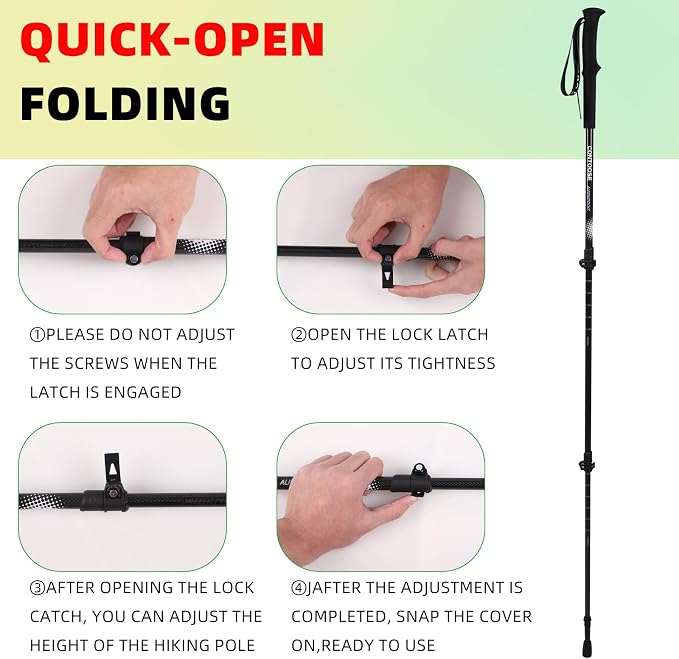 3K Carbon Fiber Trekking Poles & Walking Stick Retractable Lightweight for Hiking (1-PCS)