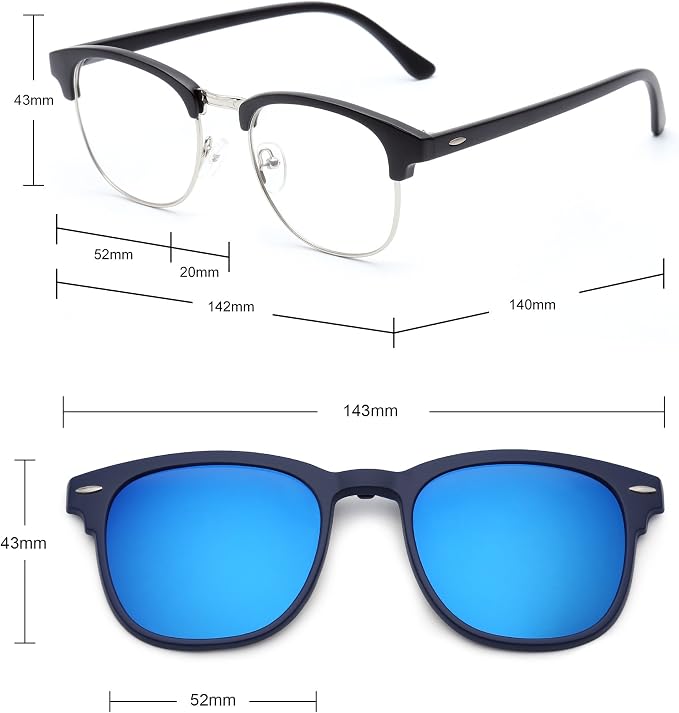 JIM HALO Magnetic 5Pcs Polarized Clip-on Sunglasses Plastic Frame for Night Driving