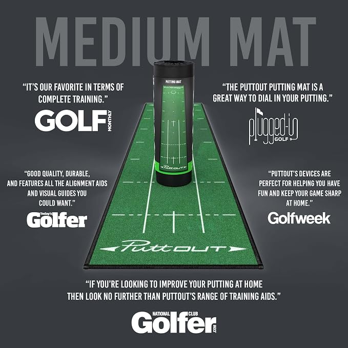 PuttOUT Medium Putting Mat - Perfect Your Golf Putting (7.9ft x 1.6ft)(Green)