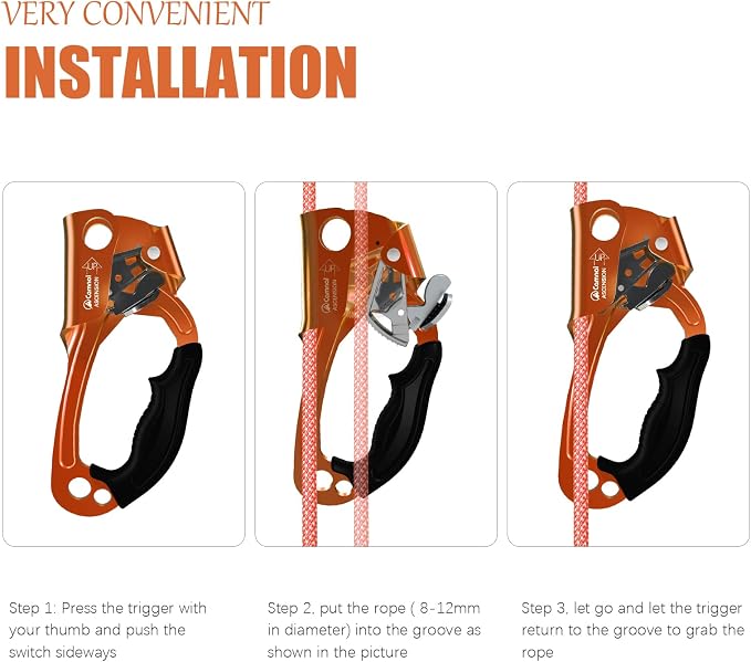 UIAA & CE Certified Hand Ascender for 8–13mm Rope, Rope Clamp for Rock Climbing, Tree Climbing, Arborist, Rappelling Gear – Left/Right Hand