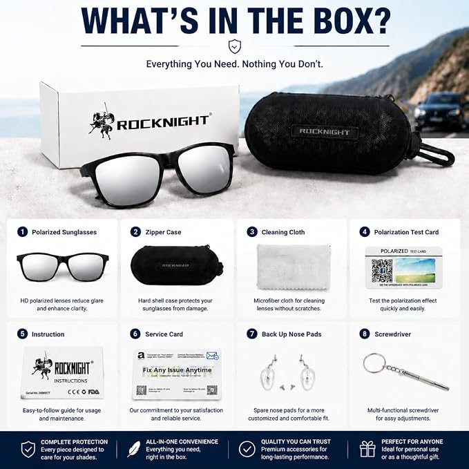 ROCKNIGHT Polarized Driving Sunglasses with Spring Hinges