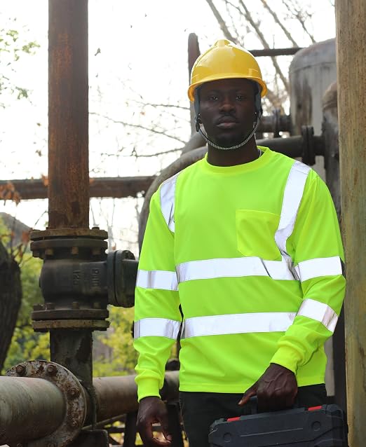 sesafety High Visibility Long Sleeve Construction Work Shirts Yellow L