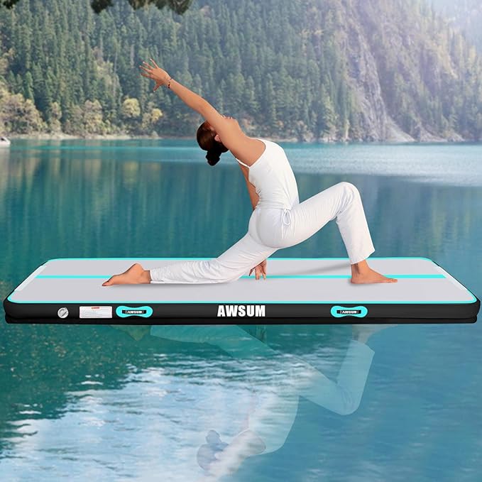 AWSUM Inflatable Gymnastics Mat 10ft/13ft/16ft/20ft/23ft Training mat 4/8 inches Thick tumbling mat with Electric Pump for Home/Gym/Outdoor