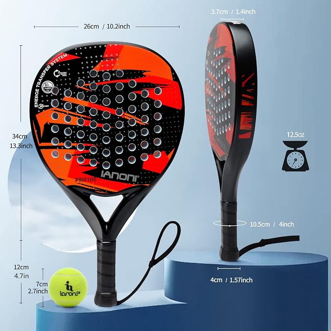 Padel Racket Carbon Fiber Surface with EVA Memory Flex Foam Core Lightweight Padel Racquet