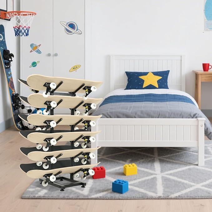 BiJun Skateboard Racks Floor Stand, 6-Layer Skateboard Holder,Snowboard Storage Rack, Skateboard Organizer Floor Stand for Deck, Longboard, Snowboard, Standard Skateboards, Mini Cruiser Skateboard