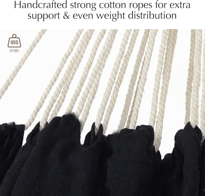 PNAEUT Double Hammocks for Outside, Replacement 2 Person Outdoor Tree Hammock for Indoor Patio Porch Garden (Tassel Black, Medium)