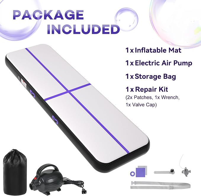 Inflatable Air Gymnastics Tumbling Mat 6ft 10ft 13ft 16ft 20ft, Air Tumble Track Mat 4/8 inches Thickness with Electric Air Pump for Home Use Training Cheerleading Yoga Water Beach Park