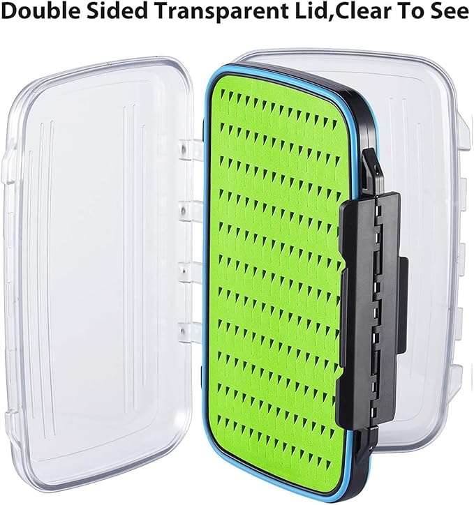 Gonex Fly Boxes for Fly Fishing Jig Boxes Two-Sided Waterproof Lightweight Fly Fishing Box Easy Grip Transparent Lid Fly Fishing Lures Box Sizes A+B+C, Green