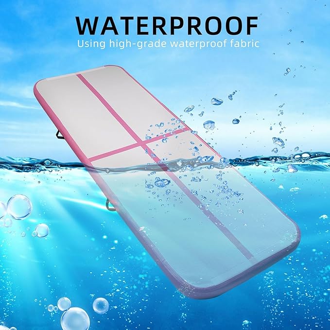 Inflatable Gymnastics Tumbling Mat, 4/8 Inch Thick 10/13/16/20/23FT Training Mat with Electric Air Pump, Non-Slip Waterproof PVC for Home Gym Outdoor Cheerleading Yoga Taekwondo
