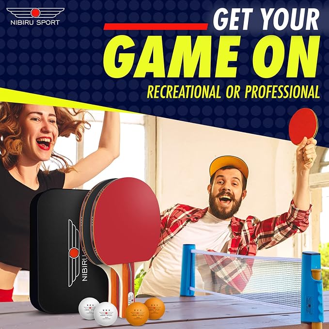 NIBIRU SPORT Professional Ping Pong Paddle Sets - 2 Player or 4 Player Table Tennis Paddles, Retractable Net, Pingpong Balls and Carry Bag Storage Case - Table Tennis Equipment & Ping Pong Accessories