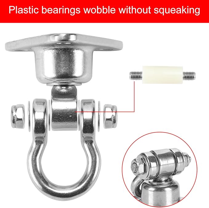 Silent Bearing Swivel Swing Hanger Stainless Steel Heavy Duty 180°+360° Swivel Swing Hook 1500 lb Capacity Playground Yoga Hammock Chair Rope sandbag Porch Swing Bag Sleeve