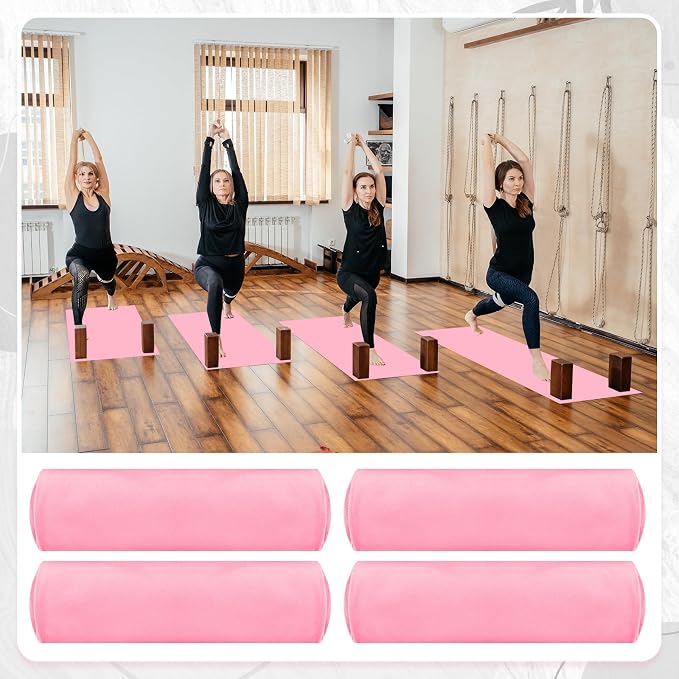 Breling 4 Pack 72" x 24" Hot Yoga Towel Non Slip Microfiber Mat Towel Sweat Absorbent Soft Pilates Mat Essentials for Hot Yoga Pilates Exercise (Pink)