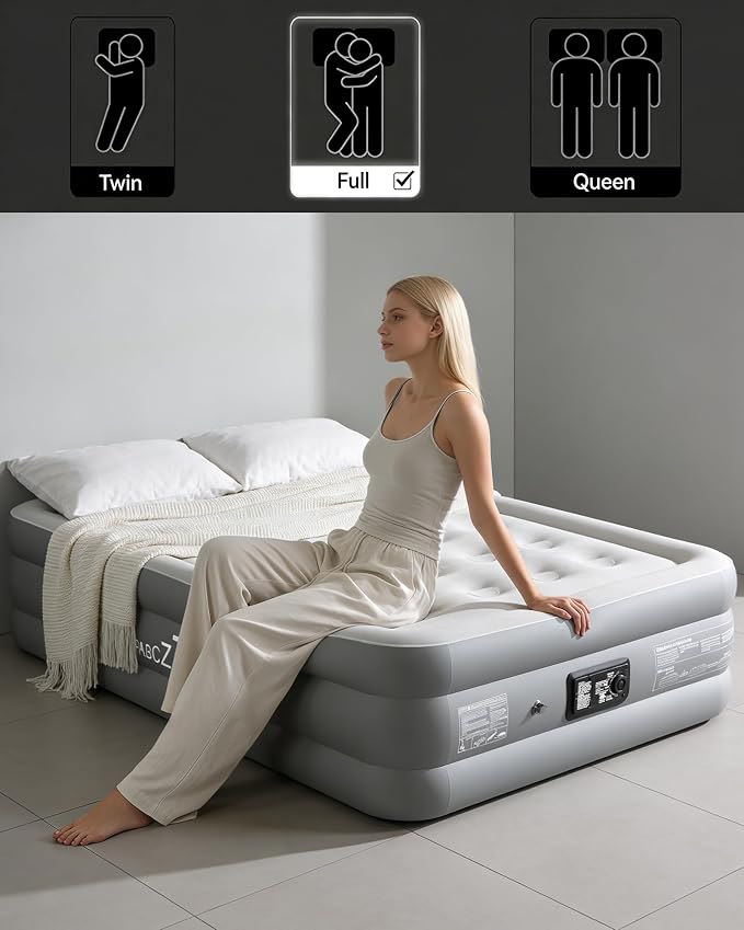air Mattress Full with Built in Pump – 18-Inch Thickened air Bed Suitable for Camping, Home use, and Guest Accommodation, Supports Up to 600 Pounds (Dark Gray, Full)