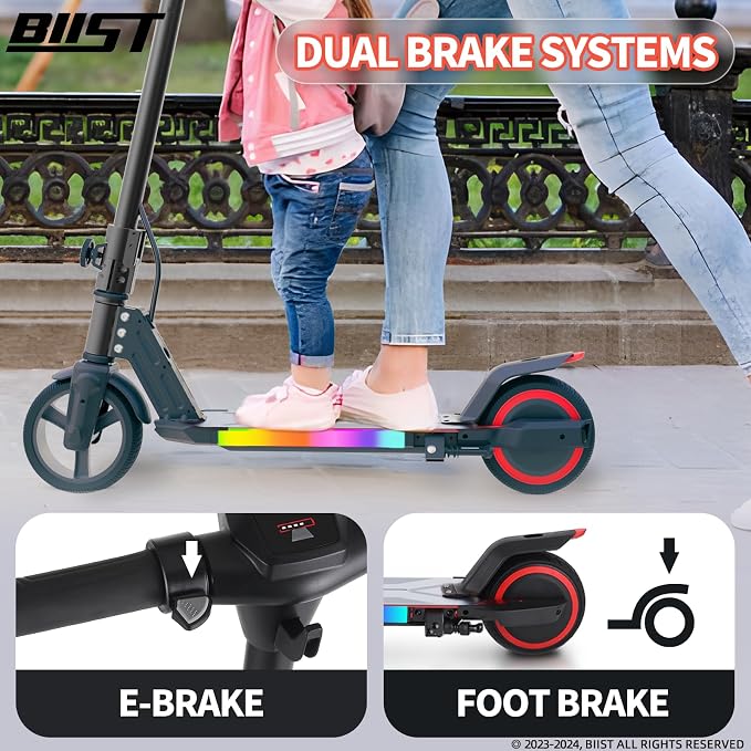 BIIST Foldable Electric Scooter for Kids, with LED Front Head Lights, Bar Lights, Shining Pedal Lights, LED Display, Dual Brakes 150W Motor Kids Electric Scooter, UL2272 Approved