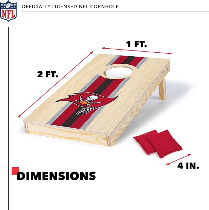 NFL Football Portable Size 1' x 2' Solid Wood Cornhole Set with Direct Print HD Team Graphics – Travel Size