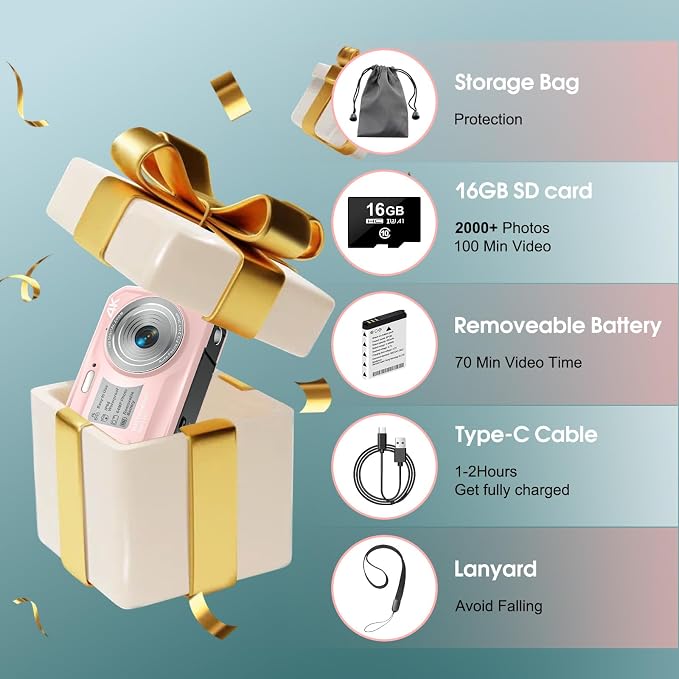 4K Underwater Camera, 64MP 16FT Waterproof Digital Camera with 16GB Card, Autofocus Floatable Waterproof Camera with IPS HD Screen, 16X Digital Zoom, Fill Light, for Snorkeling, Surfing, Swimming