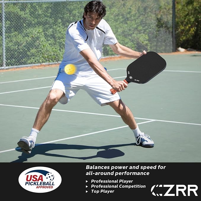 Pickleball Paddle, USA Pickleball Approved, 3K Raw Carbon Fiber Surface (CFS) High Grit & Spin, with 16MM Polypropylene Honeycomb Core, Ideal for Novice and Professional Players