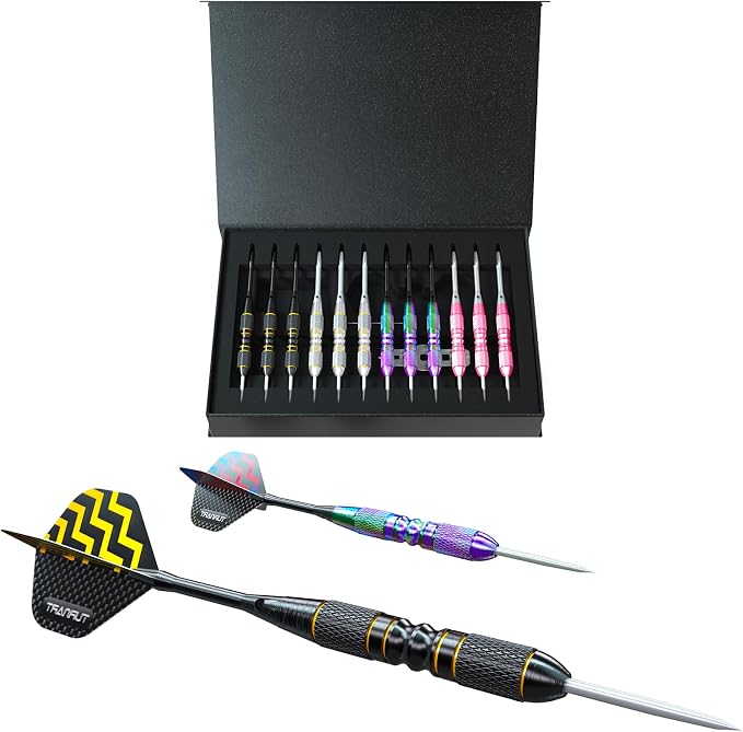 Turnart Darts Metal Tip Set - Steel Tip Darts Darts Set Professional Metal Darts 12 pcs 22/24 Grams Pro Dart Set with Stylish Case Aluminum Shafts Extra 9 Flights