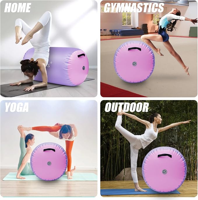 Triclicks Gymnastics Barrel Inflatable Air Roller Barrel Tumble Track Equipment Octagon Mat for Backhandspring Trainer Yoga Cheerleading Home Use Gym Without Pump