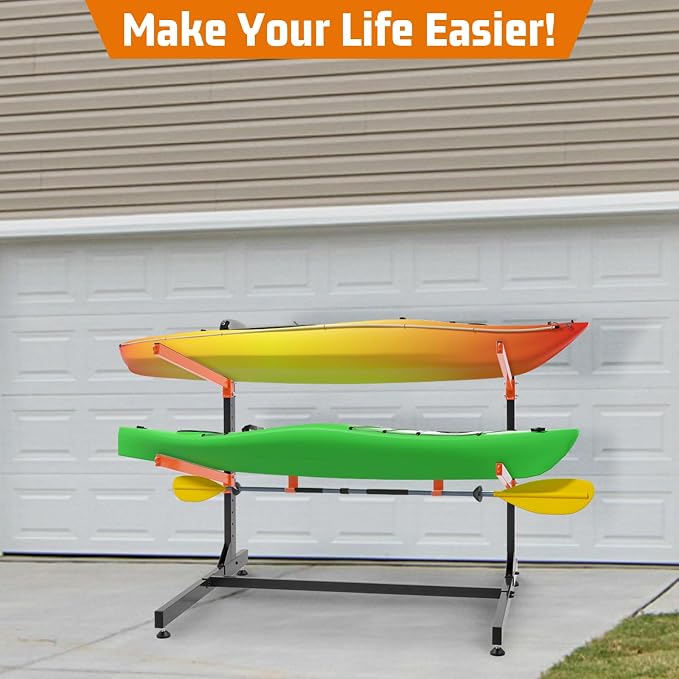 Kayak Storage Rack, Freestanding Kayak Racks for Garage, Heavy Duty Adjustable Kayak Stand Indoor Outdoor Storage Rack for Kayaks, Canoes, Surfboard & Paddleboard