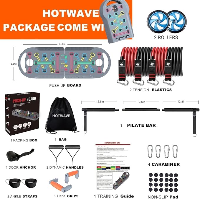HOTWAVE Push Up Board Fitness, Portable Foldable 20 in 1 Push Up Bar at Home Gym, Pushup Handles for Floor. Professional Strength Training Equipment For Man and Women