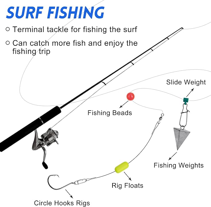 150pcs Ocean Saltwater Fishing Lures Surf Tackle Kit | Saltwater Surf Tackle Kit Ocean Fishing Lures Fish Finder Rigs Bucktail Jig Weight Sinker Leader Surf Fishing Accessories