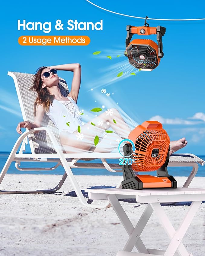 Solar Powered Fan,【Max 60H Runtime】Rechargeable Solar Camping Fans & Led Lantern,8-inch Portable Fan with Solar Panel,Battery Operated Powered Outdoor Tent Fans for Camping Essentials Accessories