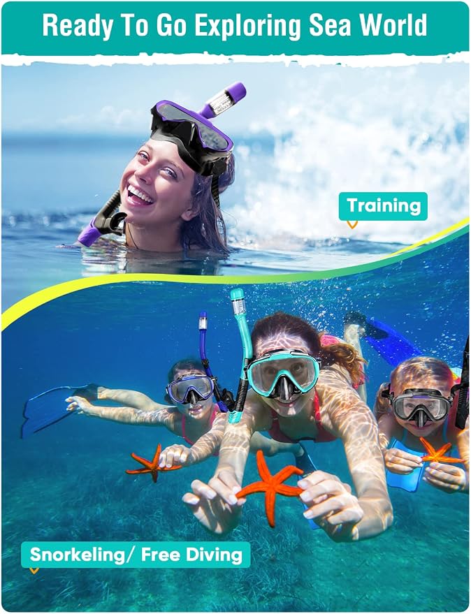 Seovediary Snorkel Set Adults Snorkeling Gear Anti-Fog Panoramic View Swim Mask Dry Top Snorkel Kit with Carry Bag for Snorkeling Scuba Diving Swimming Travel