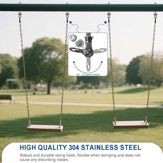 2-Pack Stainless Steel Swing Hangers Kit with 1500 LBS Load Capacity, Silent 180° Swing Heavy Duty Hanging Hardware with Carabiners for Porch Swing, Hammock, Sandbag, Indoor Outdoor Use