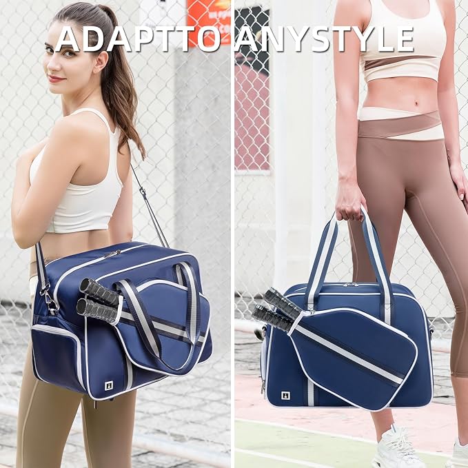 ROYALFAIR Pickleball Tote Bag for Women Men Large Capacity with Paddle Cover Pocket Internal Shoe Pocket and Adjustable Shoulder strap