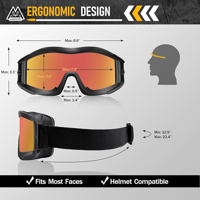 Airsoft Goggles Anti Fog with ANSI Z87.1 Certified, Safety Goggles Impact Resistant, Tactical Shooting Glasses