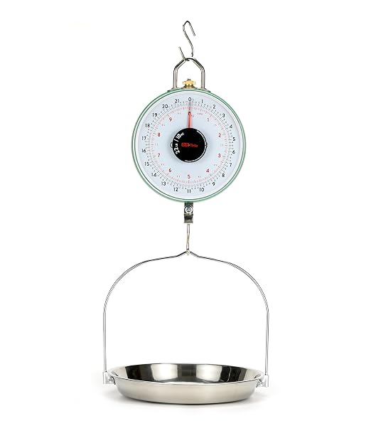 Tada 22LBS Double-Sided Display Mechanical Hanging Scale with Weighing Pan for Farm, Kitchen Food and Produce Weighing