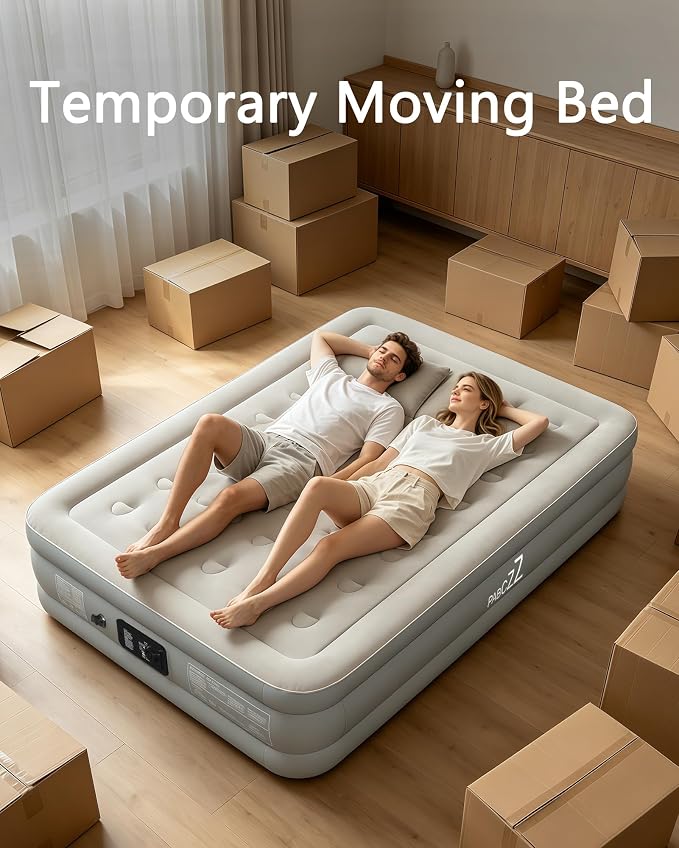 air Mattress Queen with Built in Pump – 18-Inch Thickened Inflatable Mattress for Easy Travel, Supports Up to 650 Pounds Pounds (Light Gray, Queen)