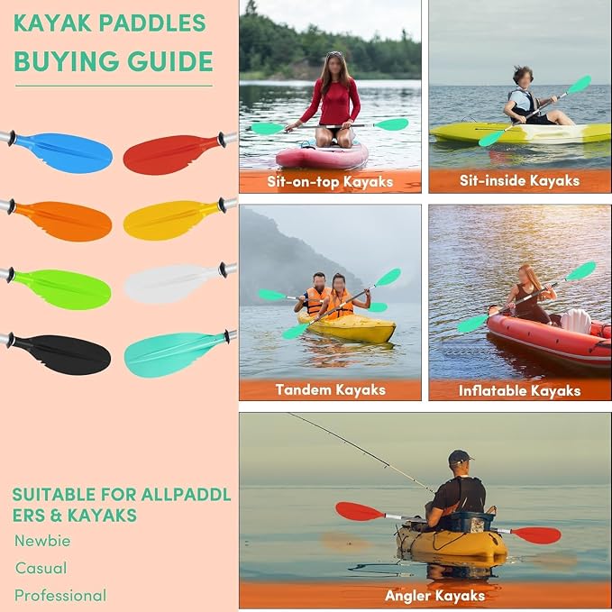 Kayak Paddle,88in 4 Pieces Boat Oars Kayak Paddles,Heavy Duty Aluminum Alloy Shaft Float Lightweight Detachable Adjustable Fishing Kayak Paddle for Adults with Paddle Leash(8 Color ,1Pack,2Pack)