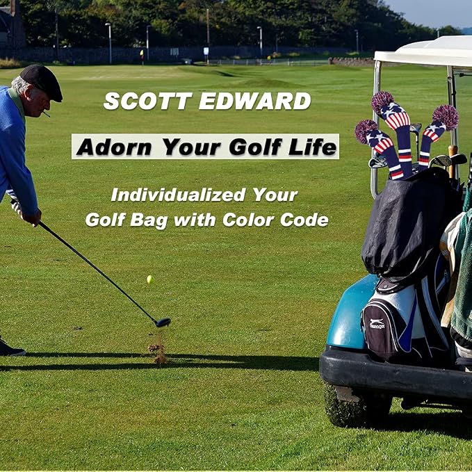 Scott Edward Knit Golf Club Cover for Woods and Driver Set of 5 Head Covers Protect Driver Wood(460cc)* 1 Fairway Wood*2 and Hybrid/UT*2 with Rotating Club Number Tags