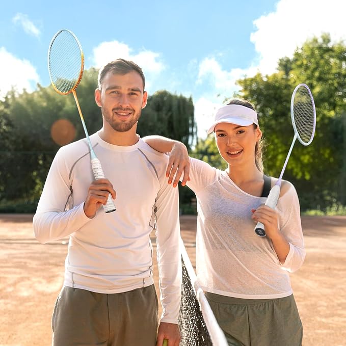 HIRALIY Badminton Rackets Set for Backyards, Badminton Set, Includ 2/4 Rackets, 6/12 Birdies, 1 Carrying Bag, Outdoor Game for Adult Family Beginner