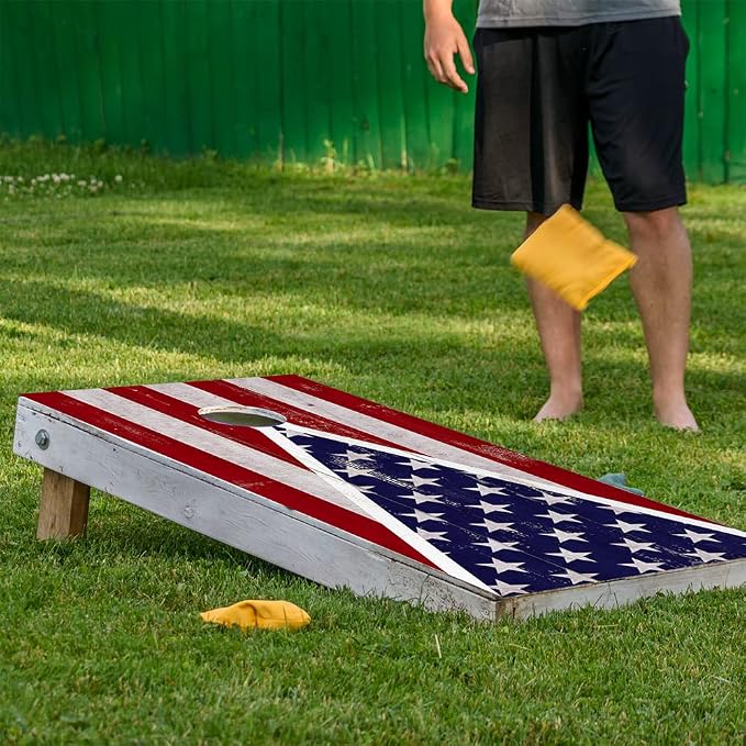 Cornhole Board Wraps & Skins – Corn Hole Decals, American Flag, Set of 2 | Patriotic American flag design fits 2x4 regulation cornhole boards – weatherproof vinyl skins & stickers for both boards