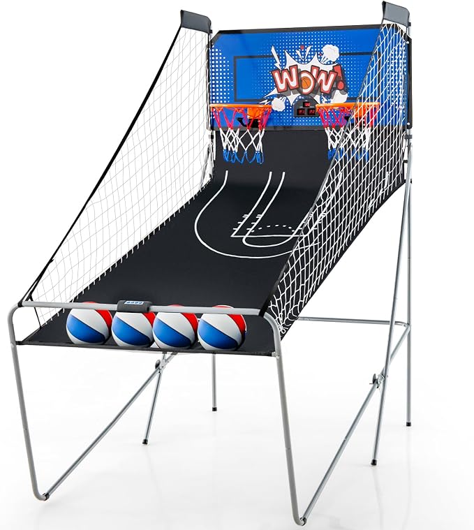 Giantex Dual Shot Electronic Basketball Arcade Game with 8 Game Modes, 2 Hoops, 4 Balls, Air Pump, LCD Scoreboard for Adults and Kids