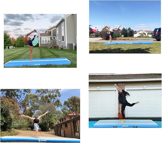 AKSPORT Inflatable Gymnatsics Mat Tumble Track 10ft 13ft 16ft 20ft 23ft Air Tumbling Mat with Air Pump for Home Use/Training/Cheerleading/Yoga