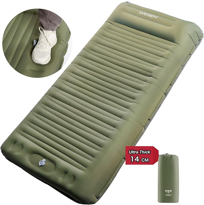 Origem Self Inflating Sleeping Pad for Camping, 5.5 Inch Ultra-Thick Camping Mat with Built-in Pump, Outdoor Ultralight Sleepinging Mat for Camping Tent, Backpacking, Hiking and Traveling(Green)